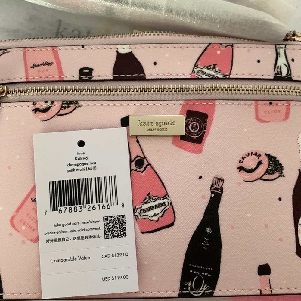 Kate Spade tinie wristlet champagne toss NWT